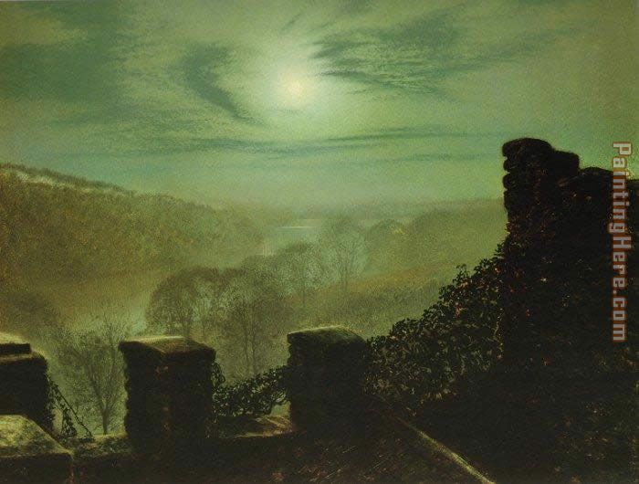Full Moon behind Cirrus Cloud from the Roundhay Park Castle Battlements painting - John Atkinson Grimshaw Full Moon behind Cirrus Cloud from the Roundhay Park Castle Battlements art painting